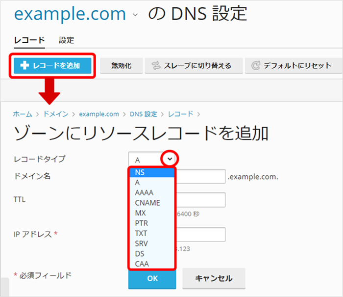 a aaaa cname mx ns ストア txtレコード お名前ドットコム 削除